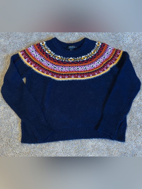 Forever 21 Sweaters - Forever 21 Navy Crewneck Sweater with Multicolor Fair Isle Yoke Women’s Small